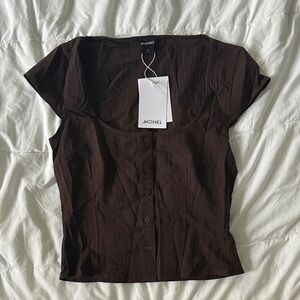 ASOS Monki Cotton Scoop Neck Short Sleeve Blouse